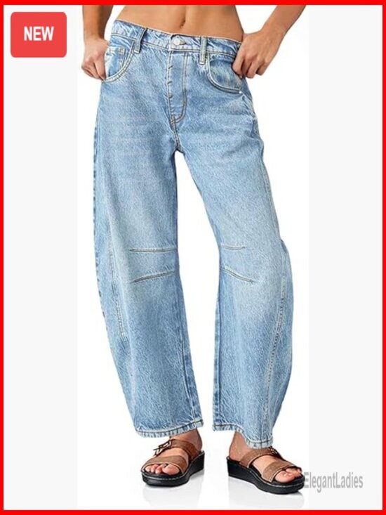 Denim - Vintage Boyfriend Jeans Wide Leg Barrel Denim Ankle Pants Mid Rise